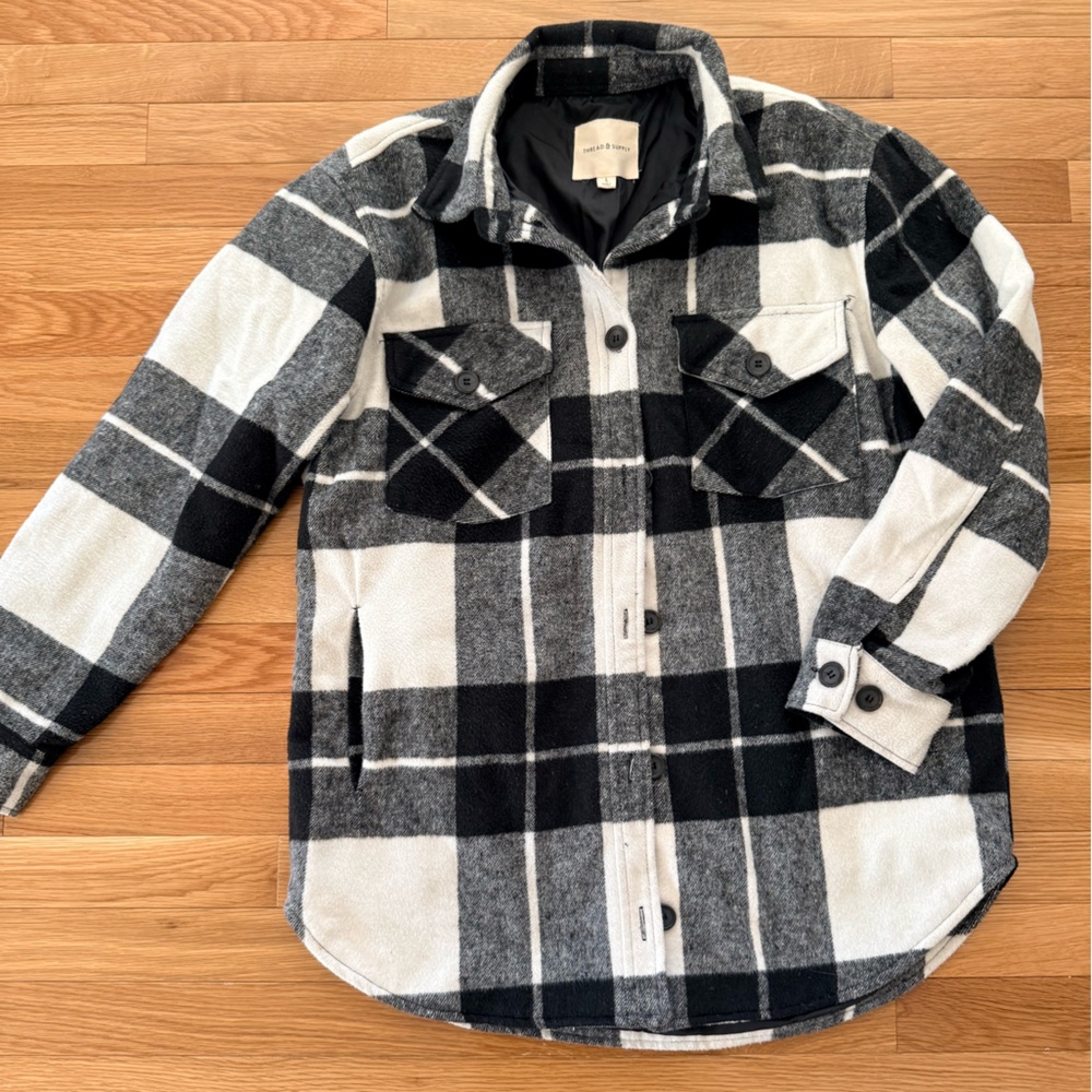 Thread & Supply Gray and Cream Plaid Jacket